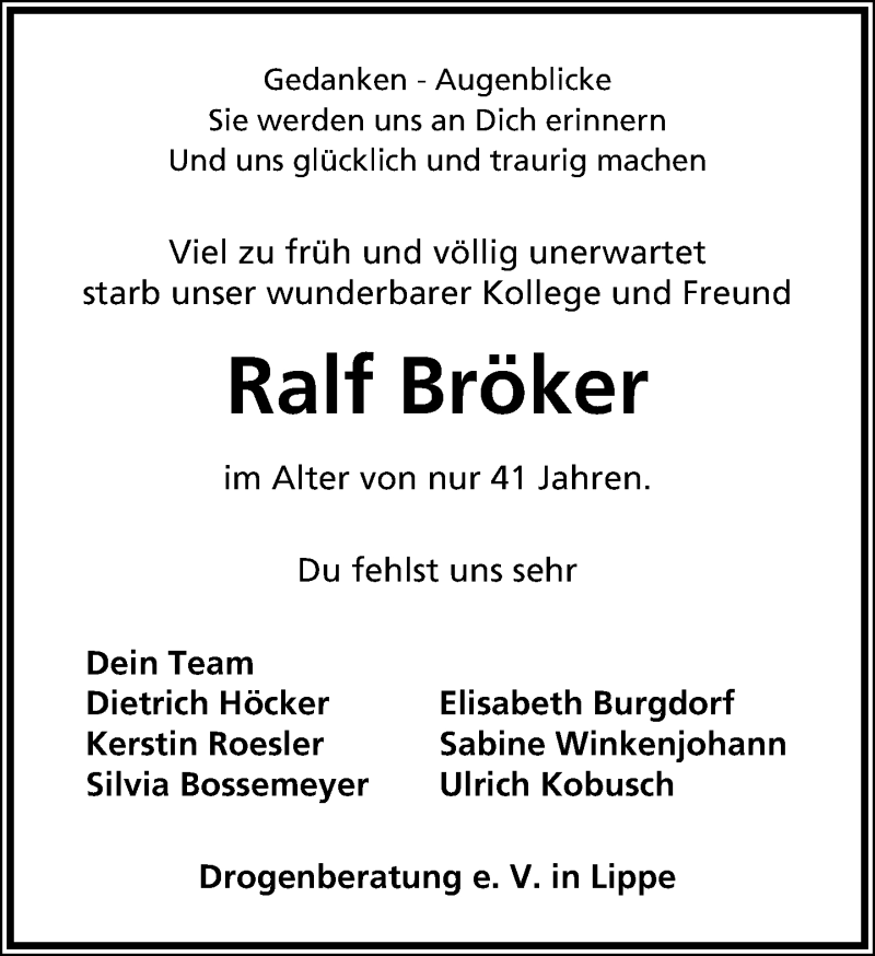  Traueranzeige für Ralf Bröker vom 06.03.2014 aus Lippische Landes-Zeitung