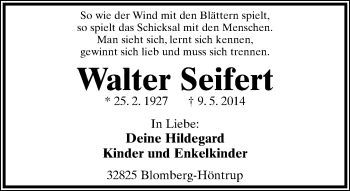 Anzeige  Walter Seifert  Lippische Landes-Zeitung