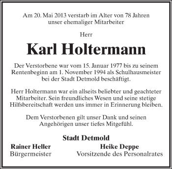 Anzeige  Karl Holtermann  Lippische Landes-Zeitung