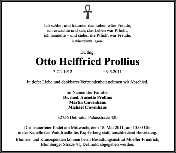 Anzeige  Otto Helffried Prollius  Lippische Landes-Zeitung