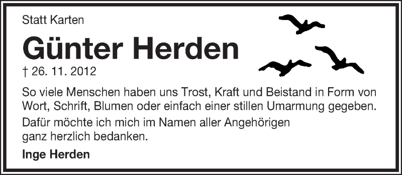  Traueranzeige für Günter Herden vom 22.12.2012 aus Lippische Landes-Zeitung