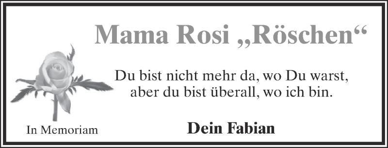  Traueranzeige für Rosemarie Schönhage vom 07.05.2016 aus Lippische Landes-Zeitung