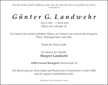 Anzeige  Günter G. Landwehr  Lippische Landes-Zeitung