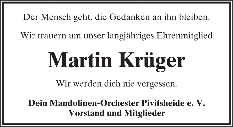  Traueranzeige für Martin Krüger vom 25.06.2016 aus Lippische Landes-Zeitung