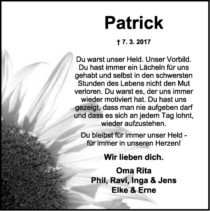  Traueranzeige für Patrick Sauter vom 11.03.2017 aus Lippische Landes-Zeitung