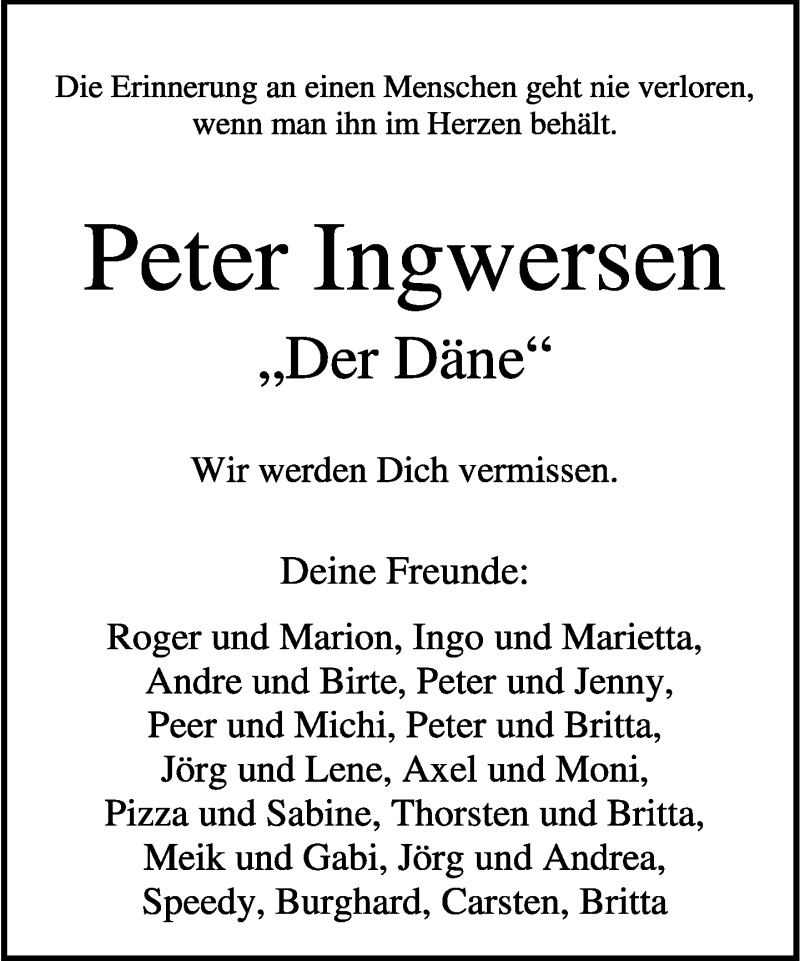  Traueranzeige für Peter Ingwersen vom 26.07.2017 aus Lippische Landes-Zeitung