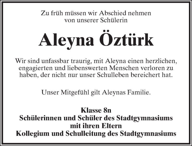  Traueranzeige für Aleyna Öztürk vom 15.07.2017 aus Lippische Landes-Zeitung
