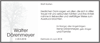 Anzeige  Walter Dörenmeyer  Lippische Landes-Zeitung