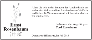 Anzeige  Ernst Rosenbaum  Lippische Landes-Zeitung