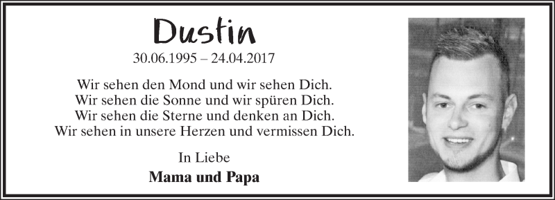  Traueranzeige für Dustin Janzen vom 24.04.2019 aus Lippische Landes-Zeitung