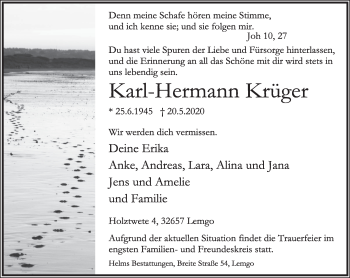 Anzeige  Karl-Hermann Krüger 