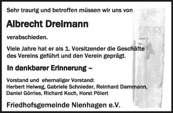 Anzeige  Albrecht Dreimann  Lippische Landes-Zeitung