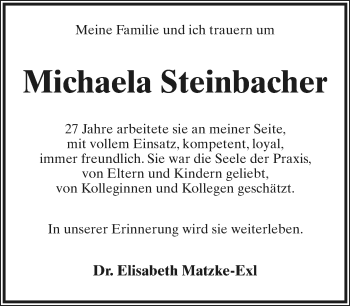 Anzeige  Michaela Steinbacher  Lippische Landes-Zeitung