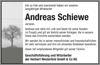 Anzeige  Andreas Schiewe  Lippische Landes-Zeitung
