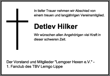 Anzeige  Detlev Hilker  Lippische Landes-Zeitung