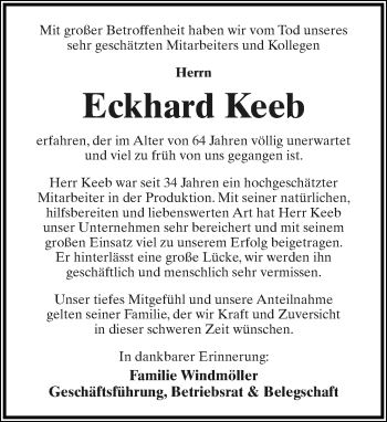 Anzeige  Eckhard Keeb  Lippische Landes-Zeitung