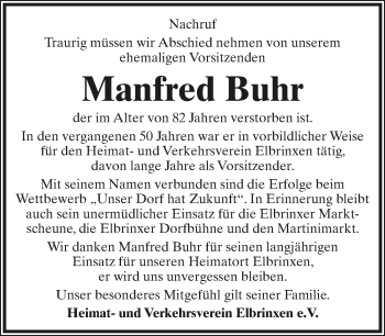 Anzeige  Manfred Buhr  Lippische Landes-Zeitung