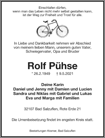 Anzeige  Rolf Pühse  Lippische Landes-Zeitung