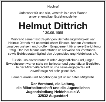 Anzeige  Helmut Dittrich  Lippische Landes-Zeitung