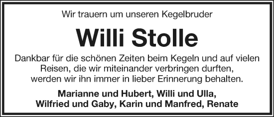 Anzeige  Willi Stolle  Lippische Landes-Zeitung
