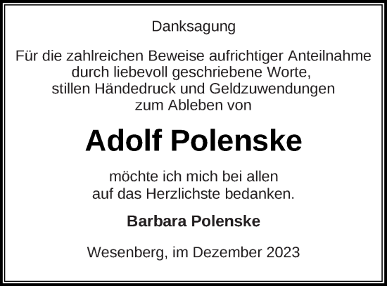 Anzeige  Adolf Polenske  Lippische Landes-Zeitung