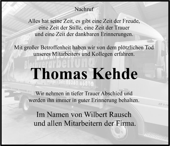 Anzeige  Thomas Kehde  Lippische Landes-Zeitung