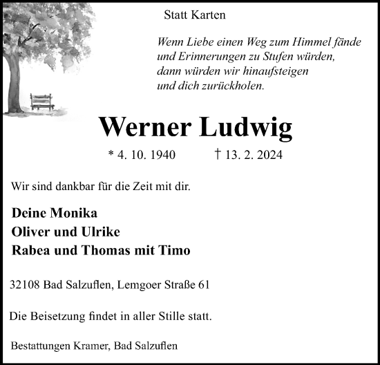 Anzeige  Werner Ludwig  Lippische Landes-Zeitung
