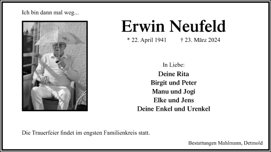 Anzeige  Erwin Neufeld  Lippische Landes-Zeitung