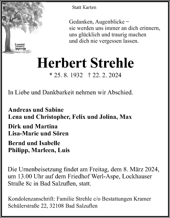 Anzeige  Herbert Strehle  Lippische Landes-Zeitung