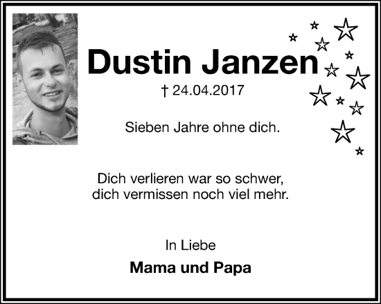 Anzeige  Dustin Janzen  Lippische Landes-Zeitung