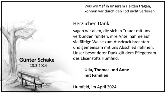 Anzeige  Günter Schake  Lippische Landes-Zeitung