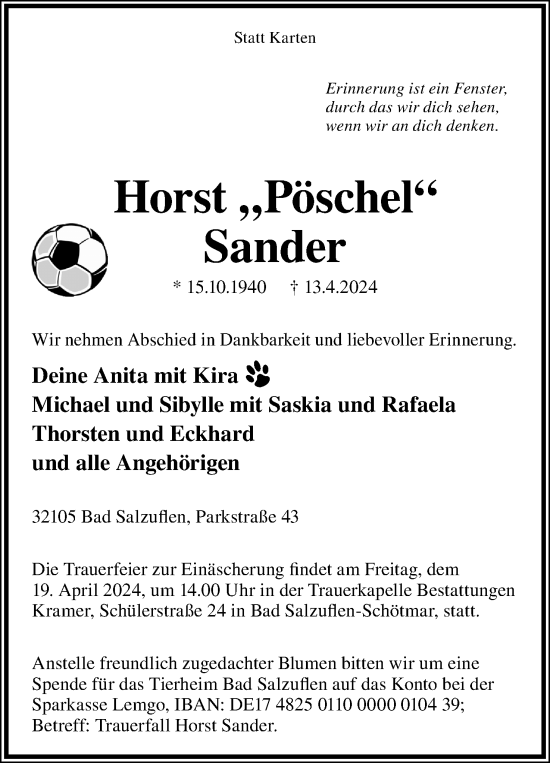 Anzeige  Horst Sander  Lippische Landes-Zeitung