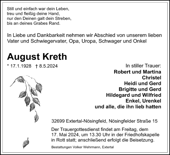 Anzeige  August Kreth  Lippische Landes-Zeitung