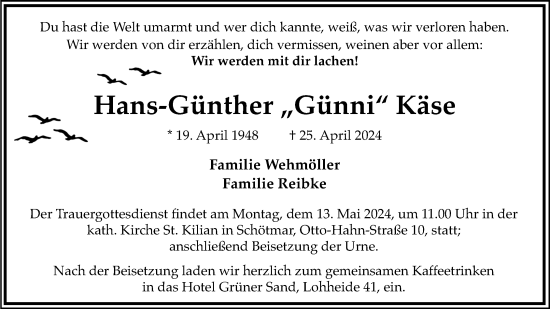 Anzeige  Hans-Günther  Käse  Lippische Landes-Zeitung