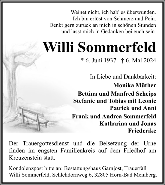 Anzeige  Willi Sommerfeld  Lippische Landes-Zeitung