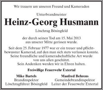 Anzeige  Heinz-Georg Husmann  Lippische Landes-Zeitung