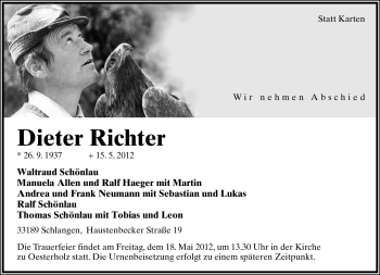 Anzeige  Dieter Richter  Lippische Landes-Zeitung