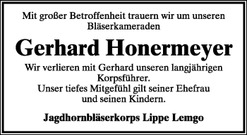 Anzeige  Gerhard Honermeyer  Lippische Landes-Zeitung