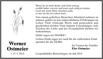 Anzeige  Werner Ostmeier  Lippische Landes-Zeitung