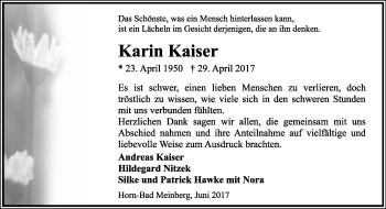 Anzeige  Karin Kaiser  Lippische Landes-Zeitung