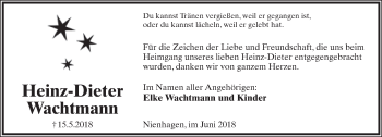 Anzeige  Heinz-Dieter Wachtmann  Lippische Landes-Zeitung