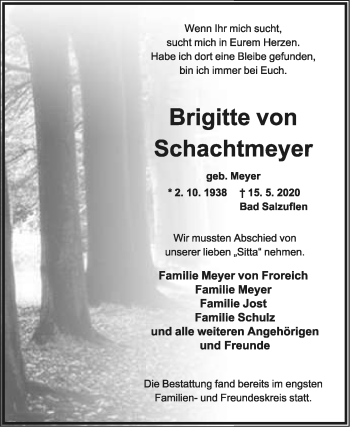 Anzeige  Brigitte von Schachtmeyer  Lippische Landes-Zeitung