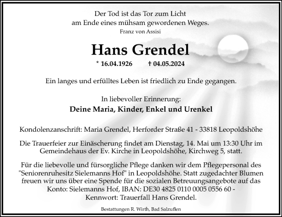 Anzeige  Hans Grendel  Lippische Landes-Zeitung