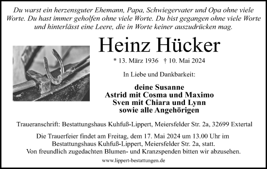 Anzeige  Heinz Hücker  Lippische Landes-Zeitung