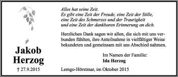 Anzeige  Jakob Herzog  Lippische Landes-Zeitung