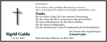 Anzeige  Sigrid Gaida  Lippische Landes-Zeitung