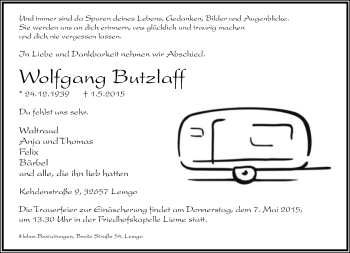 Anzeige  Wolfgang Butzlaff  Lippische Landes-Zeitung