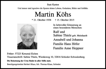Anzeige  Martin Köhs  Lippische Landes-Zeitung
