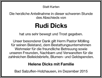 Anzeige  Rudi Dicks  Lippische Landes-Zeitung