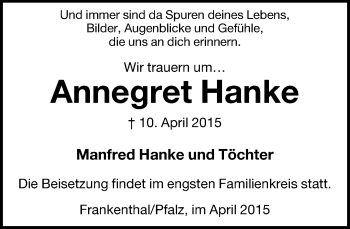 Anzeige  Annegret Hanke  Lippische Landes-Zeitung